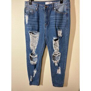Denim Blvd Blue Jeans Distressed Holes Skinny Leg Retro Y2K Grunge Size 7